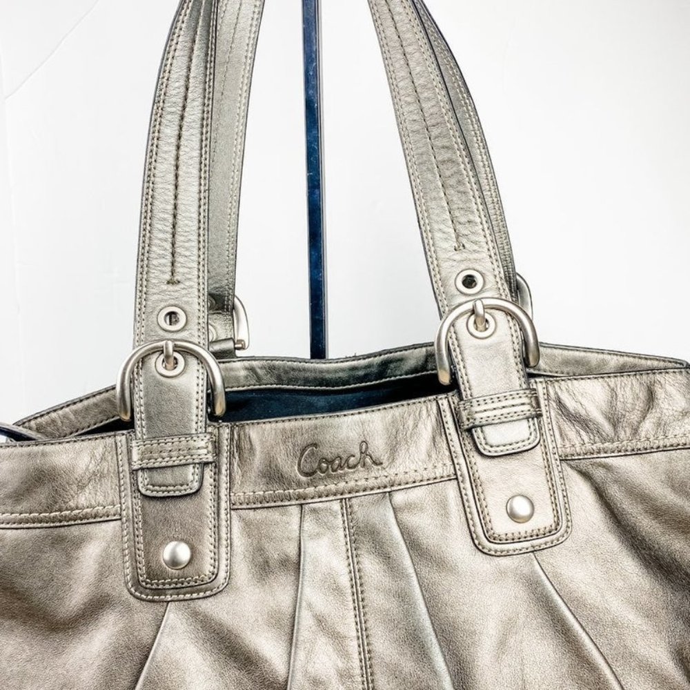 Coach Gray Metallic Large Leather Tote Bag